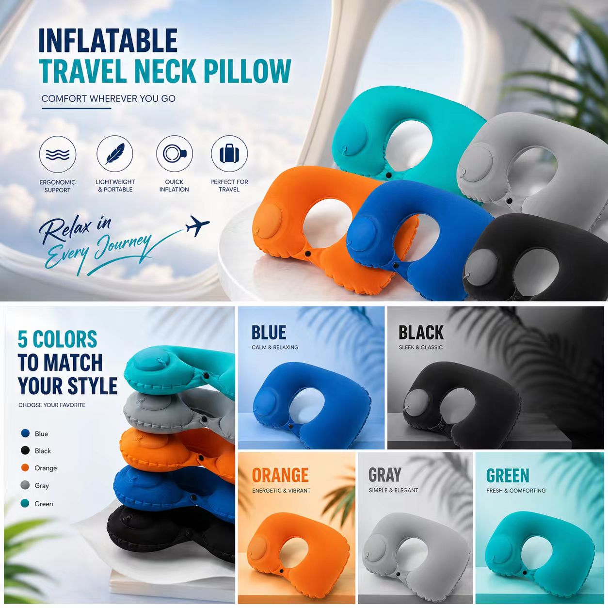 Outdoor Furniture Pillows - Надувная подушка 5 цветов, складная, портативная,